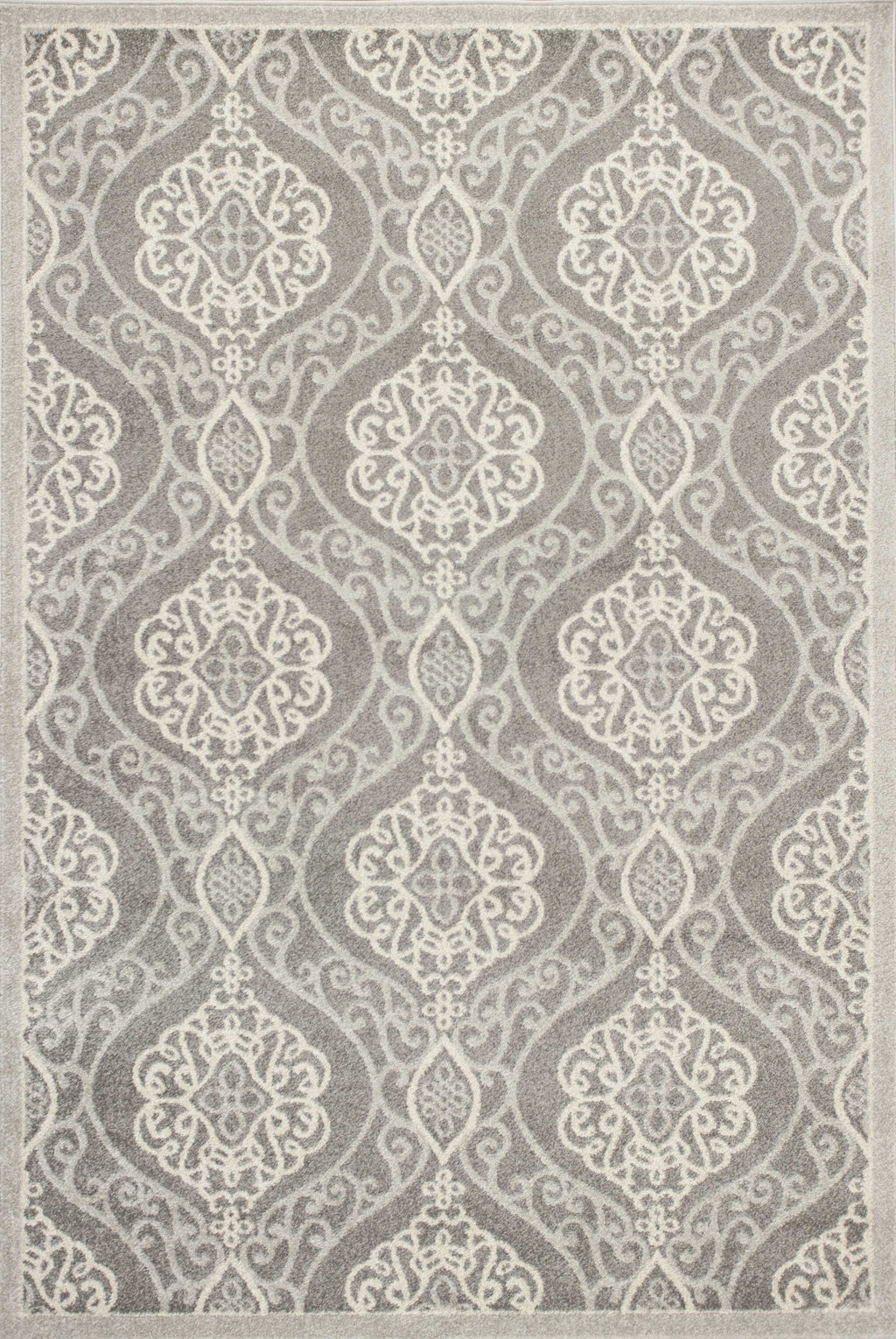 5'x8' Silver Machine Woven UV Treated Floral Ogee Indoor Outdoor Area Rug