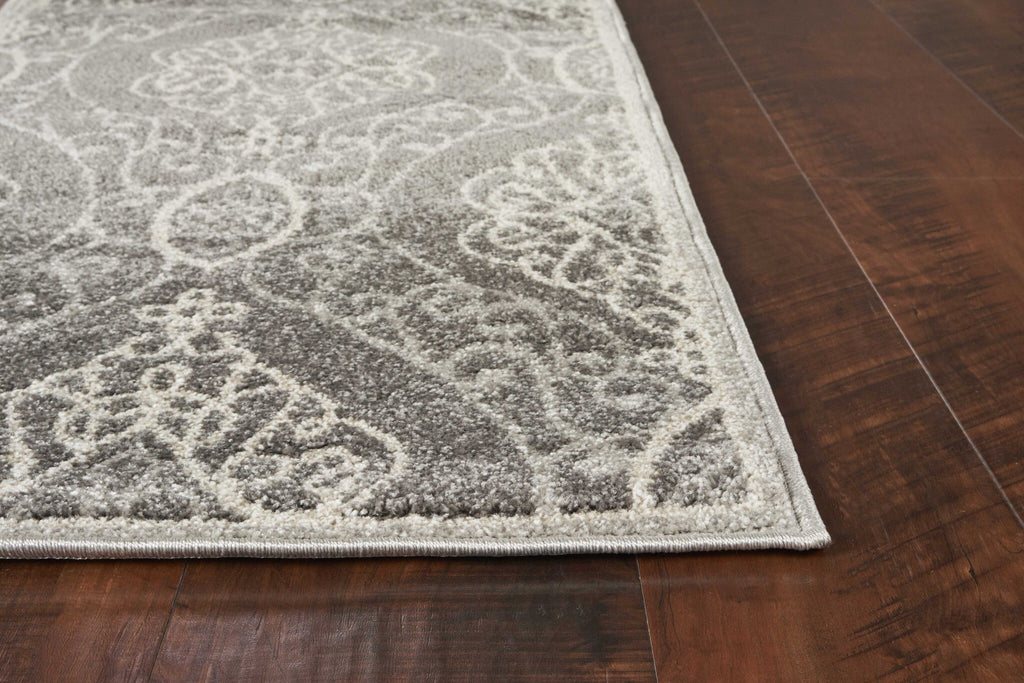 5'x8' Silver Machine Woven UV Treated Floral Ogee Indoor Outdoor Area Rug