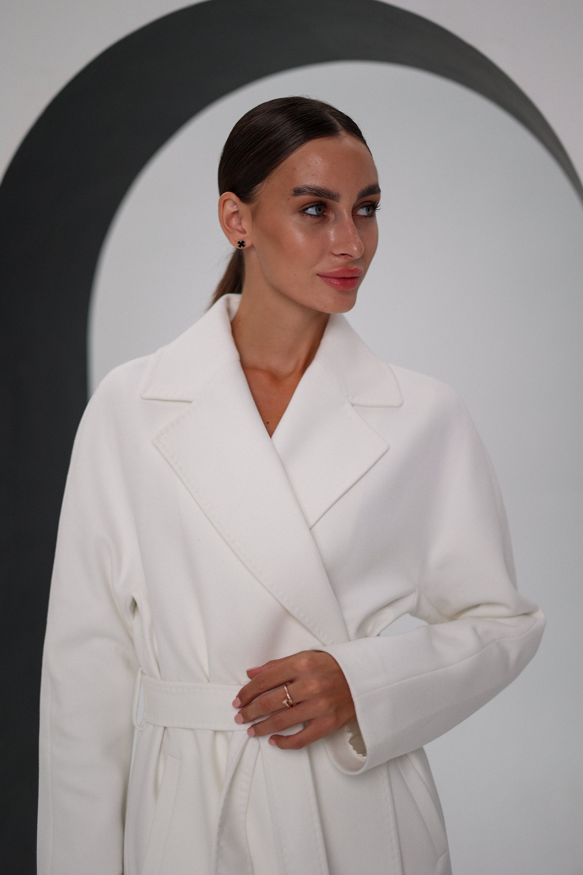 Cambridge Comfort Wraparound Wool Cashmere Coat in White