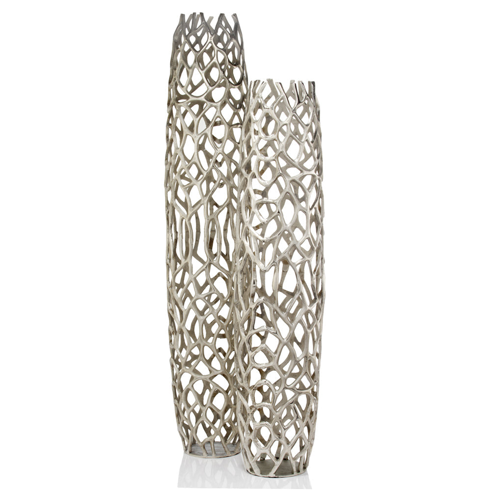 47" Aluminum Silver Twigs Cylinder Floor Vase
