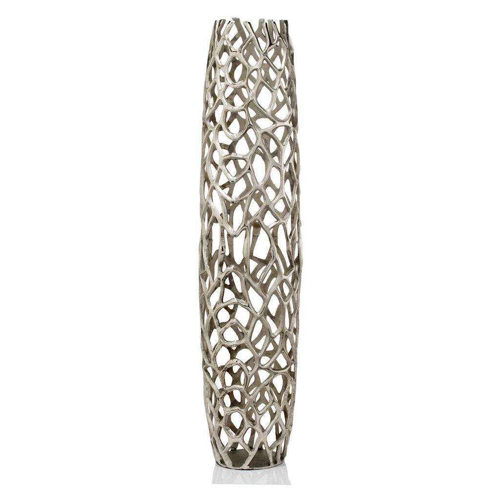 47" Aluminum Silver Twigs Cylinder Floor Vase