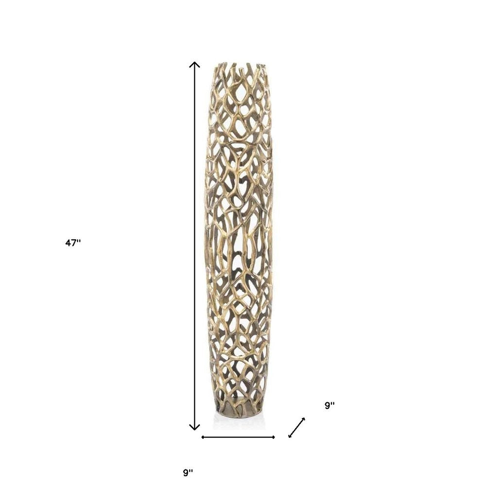 32" Aluminum Gold Twigs Cylinder Floor Vase