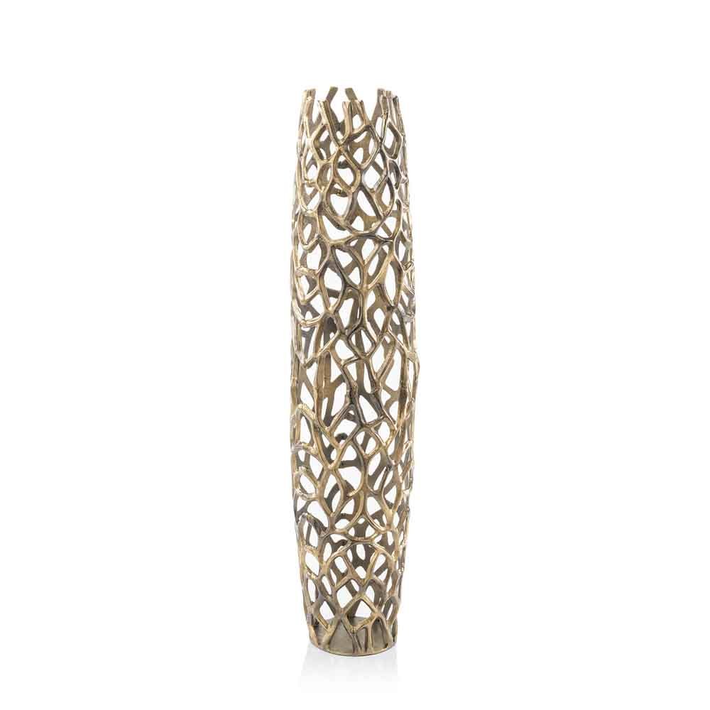 32" Aluminum Gold Twigs Cylinder Floor Vase