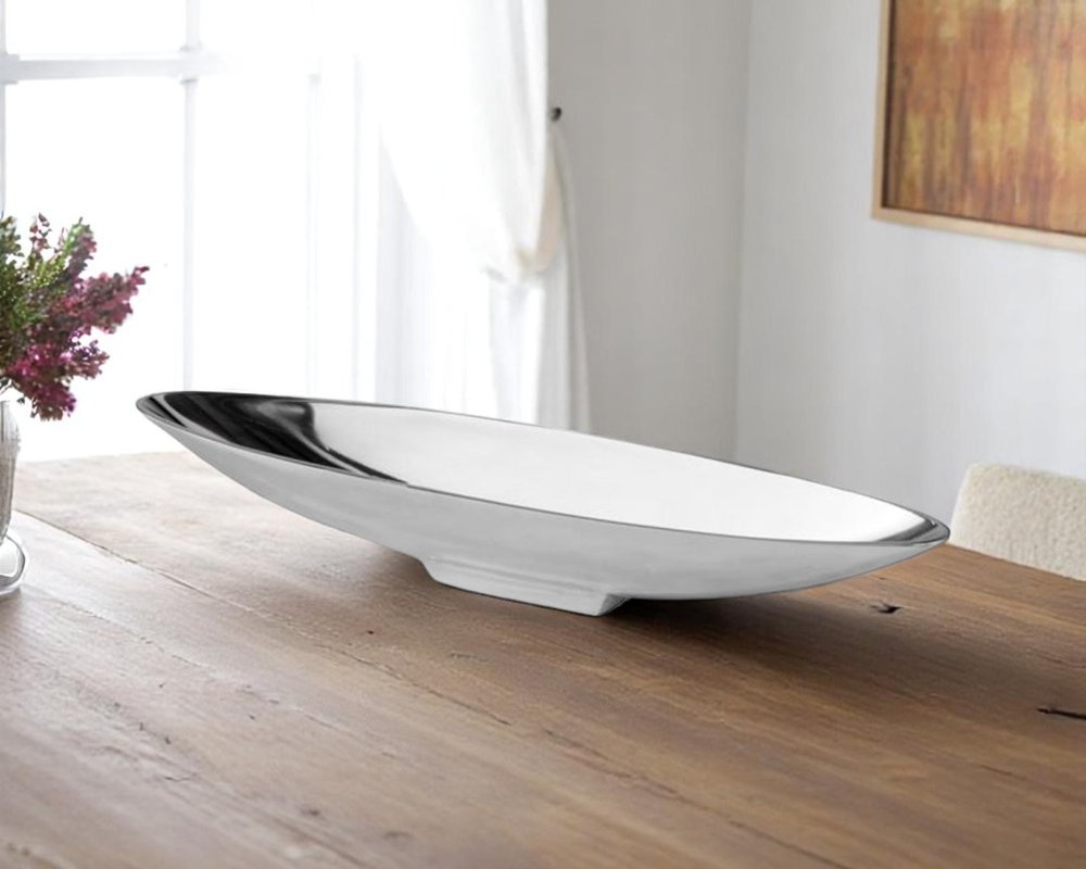 32" Contempo Shiny Silver Long Boat Tray