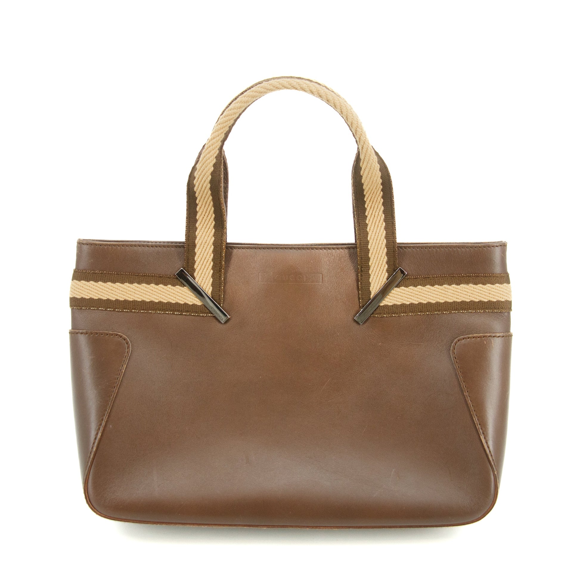 Gucci Brown Leather Web Tote Bag #3550