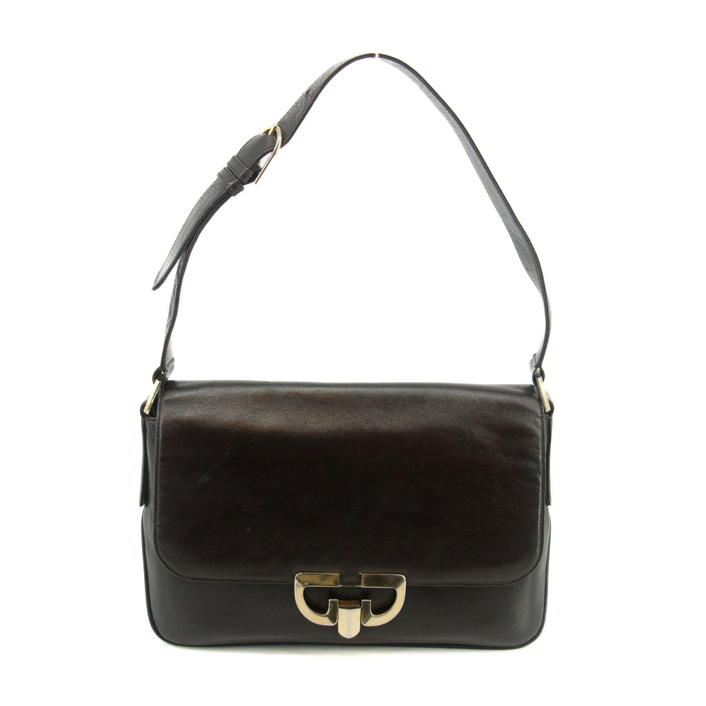 Gucci Brown Leather Silver Hardware Vintage Shoulder Bag #3556