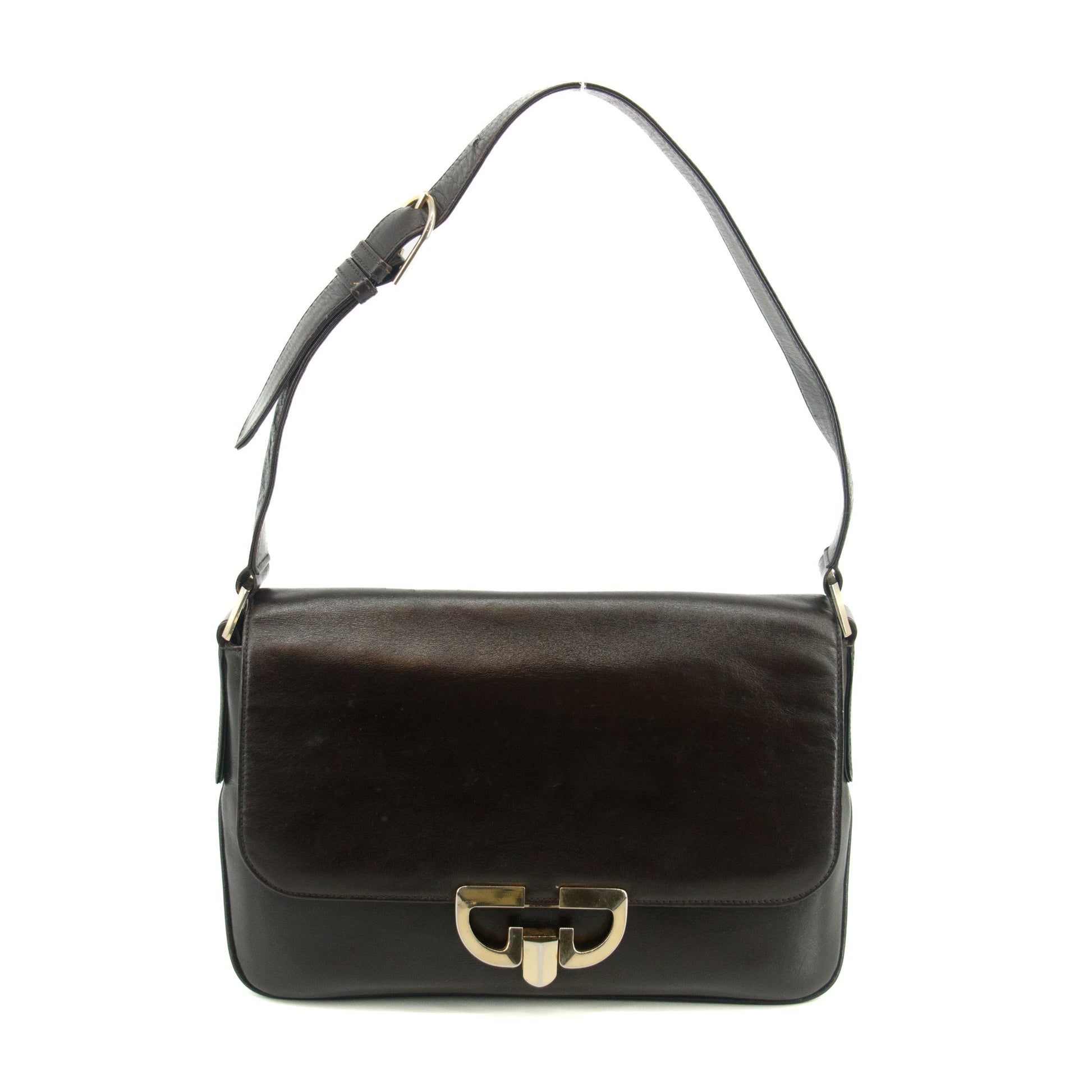 Gucci Brown Leather Silver Hardware Vintage Shoulder Bag #3556