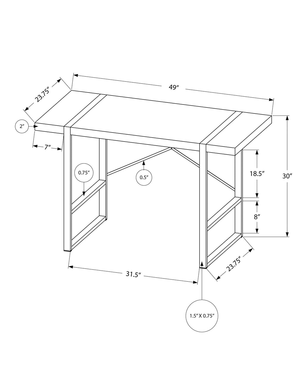 23.75" x 49" x 30" GreyBlack Reclaimed Wood Metal  Computer Desk