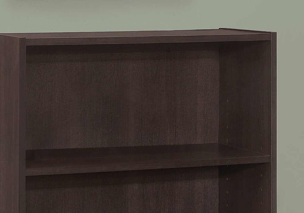 36" Espresso Wood Adjustable Three Tier Bookcase