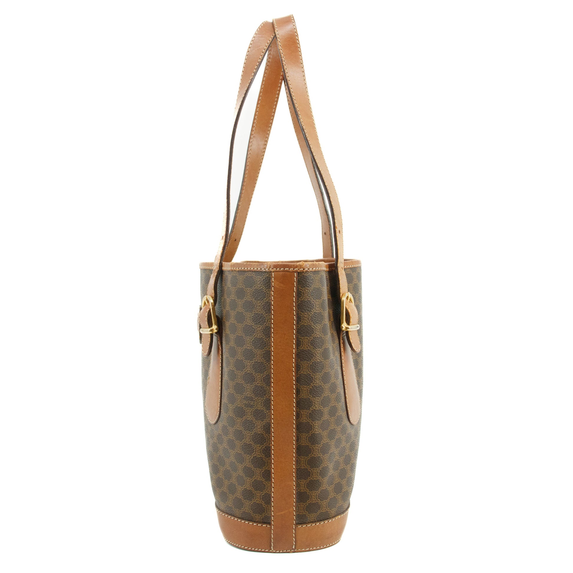 Celine Macadam Brown PVC x Leather Bucket Shoulder Bag #3566