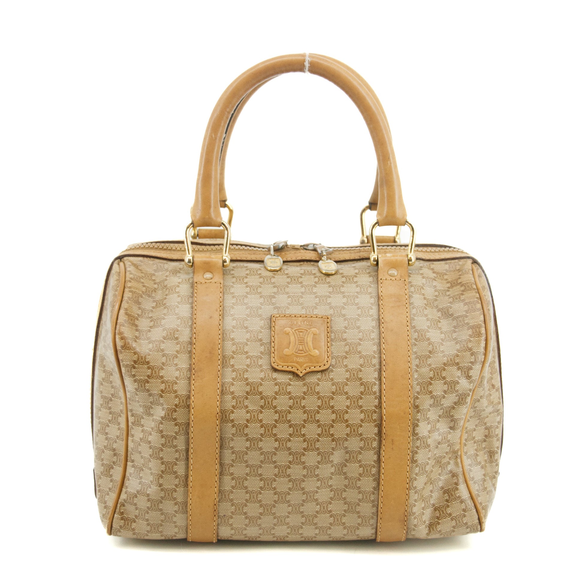 Celine Macadam Beige PVC x Leather Mini Boston Bag  #3567