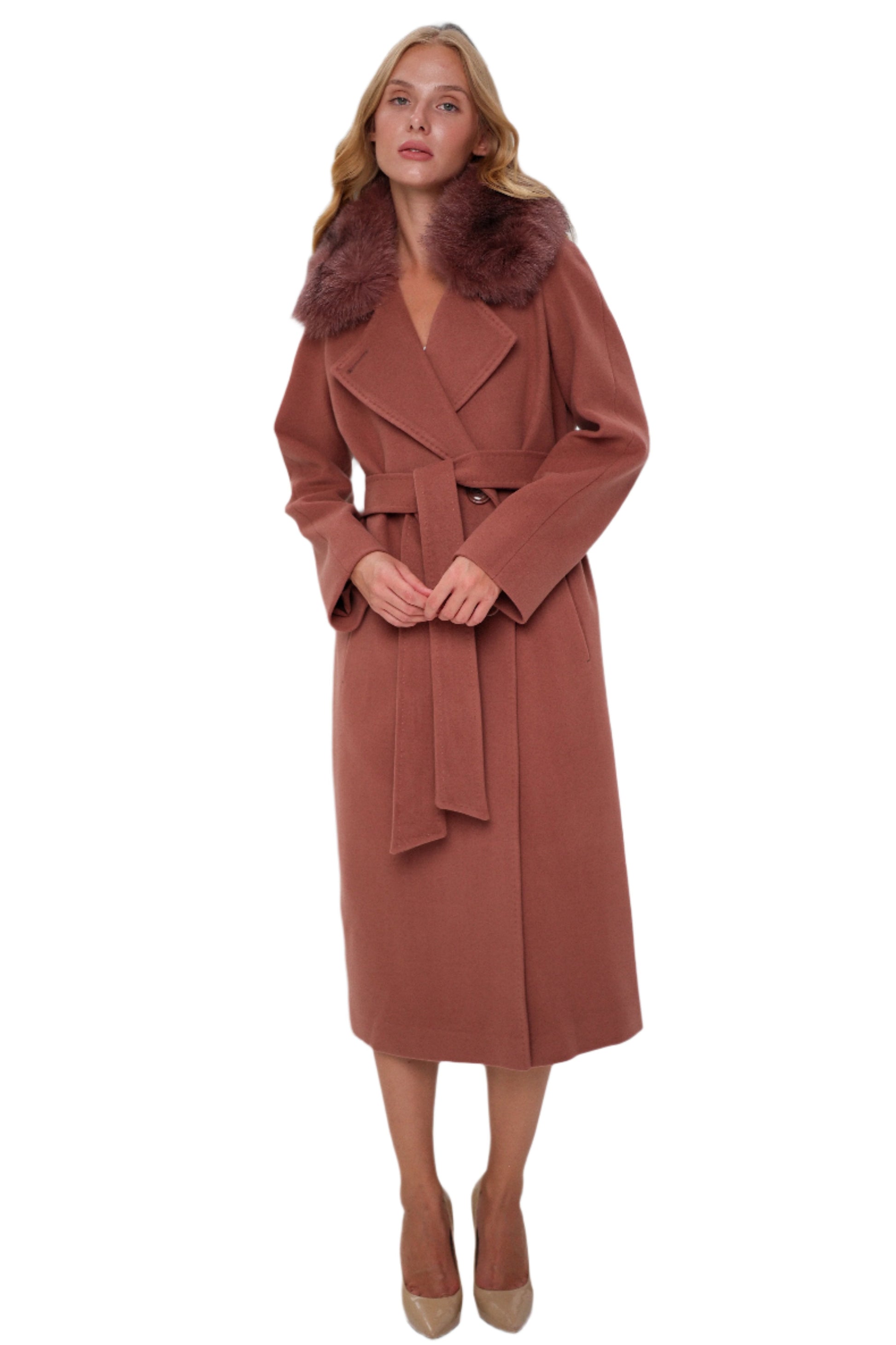 Genuine Polar Fox Cashmere Wool Back Zipper Coat