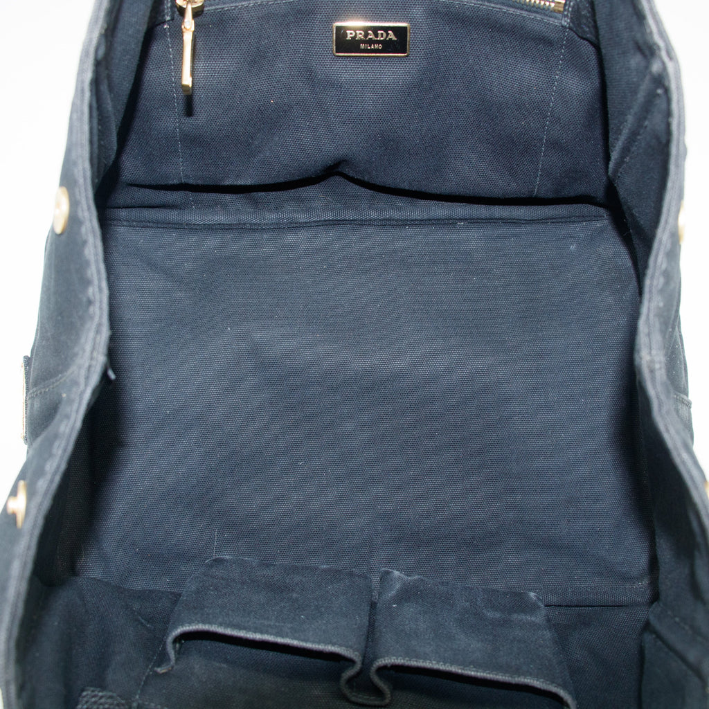 Prada Black Canvas Canapa Logo Tote Bag Medium #3576