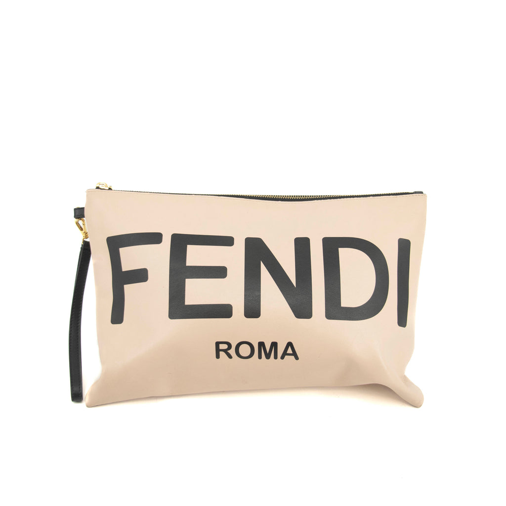 Fendi Flat Slim Large Roma Pink Leather Clutch Bag #3580