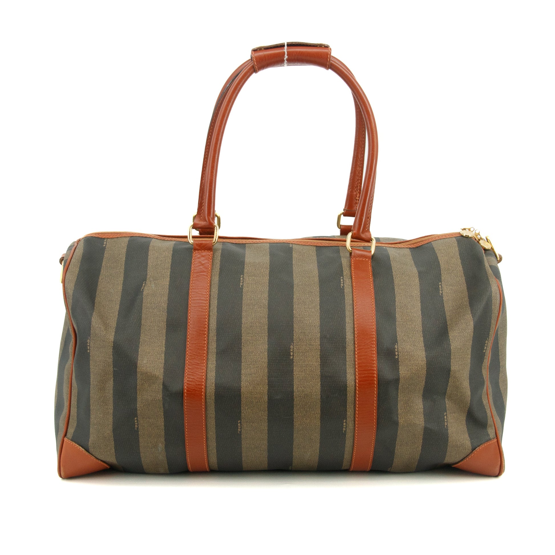Fendi Pecan Pattern PVC x Leather Boston Bag Brown #3604