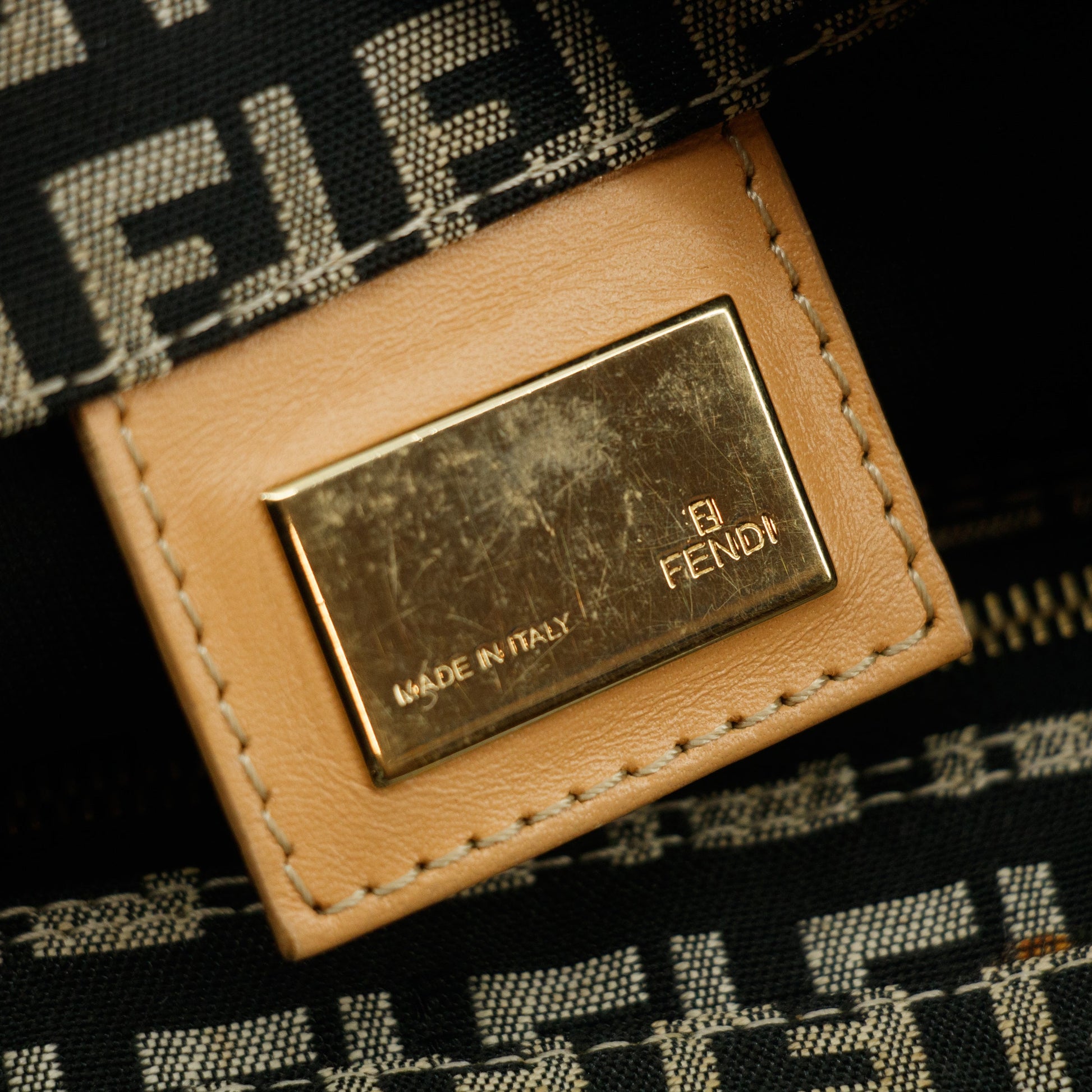 Fendi FF Zucchino Black Canvas Shoulder Bag #3606