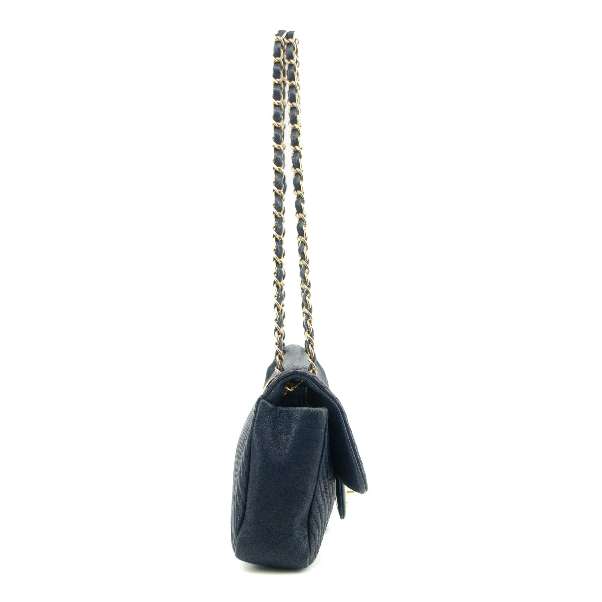 Chanel Chevron Flap Surpique Aged Calfskin Navy Shoulder Bag #3631