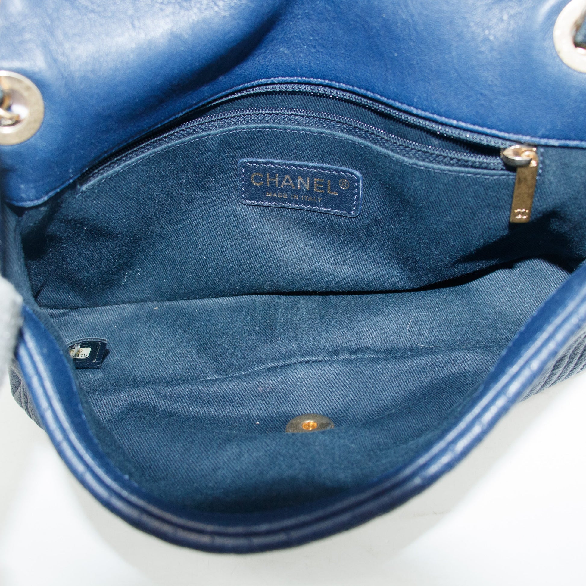 Chanel Chevron Flap Surpique Aged Calfskin Navy Shoulder Bag #3631