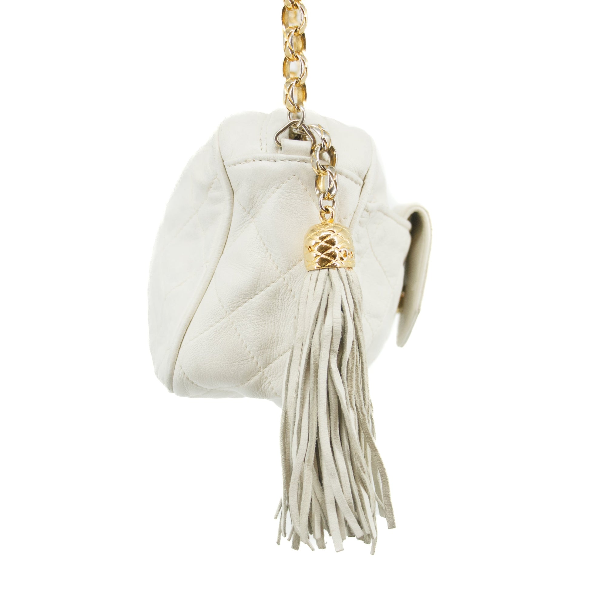 Chanel Matelasse Lambskin Tassel Camera Shoulder Bag White #3632