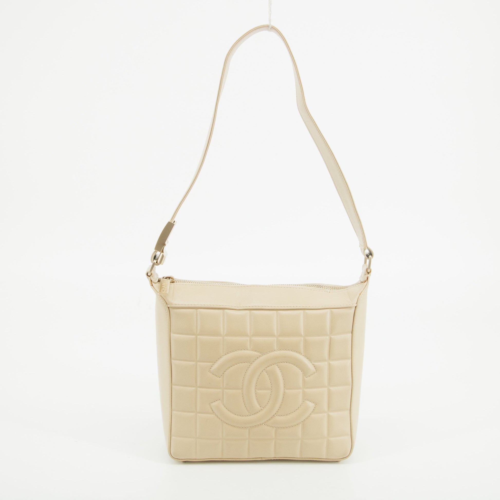 Chanel Lambskin Beige Coco Mark Chocolate Bar Shoulder Bag #3633