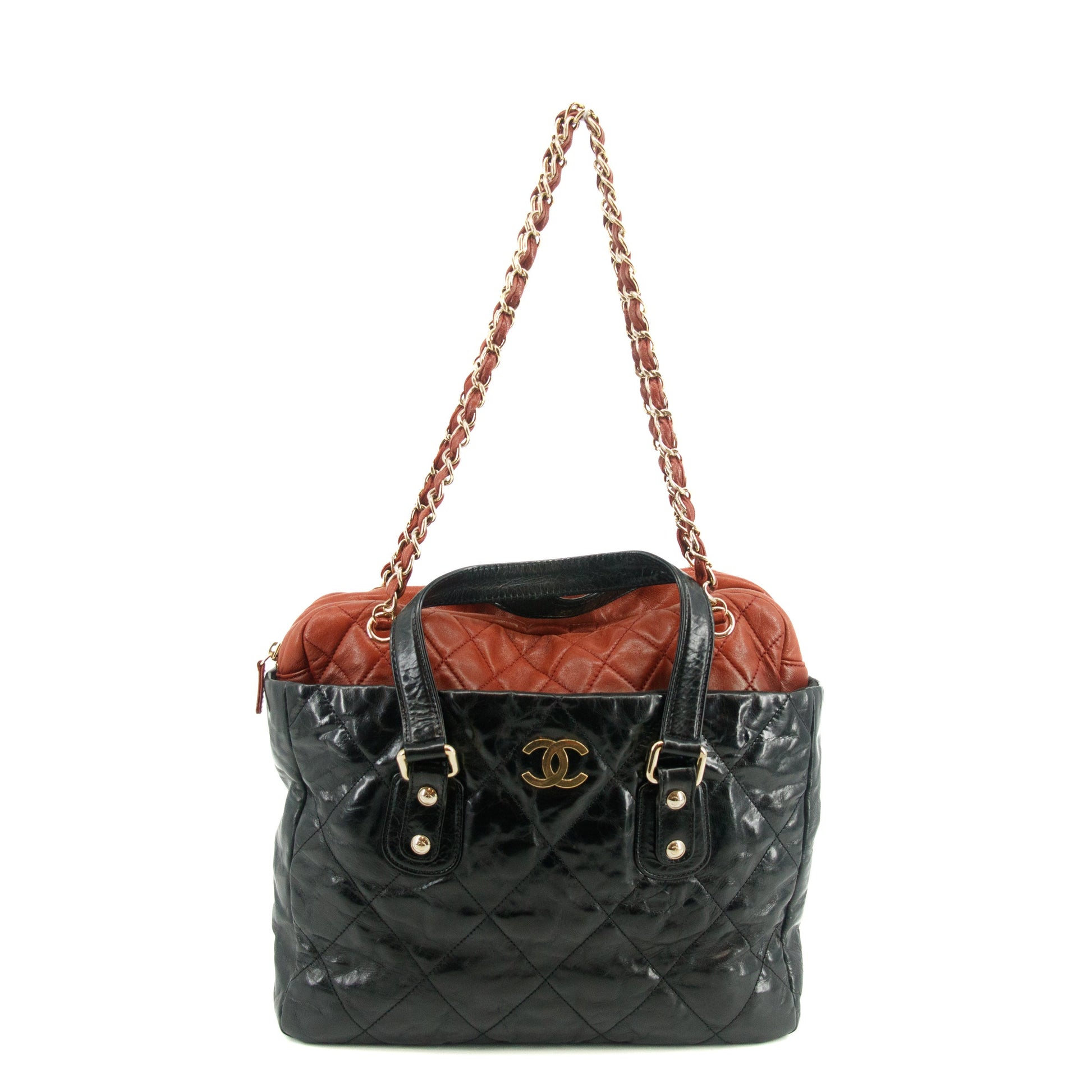 Chanel Quilted Glazed Leather Black / Red 2Way Shoulder Bag #3634