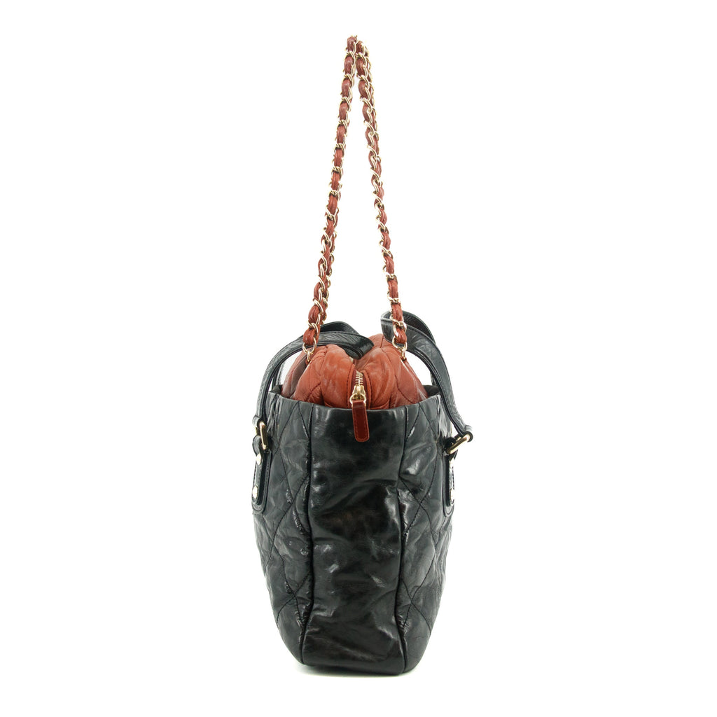 Chanel Quilted Glazed Leather Black / Red 2Way Shoulder Bag #3634