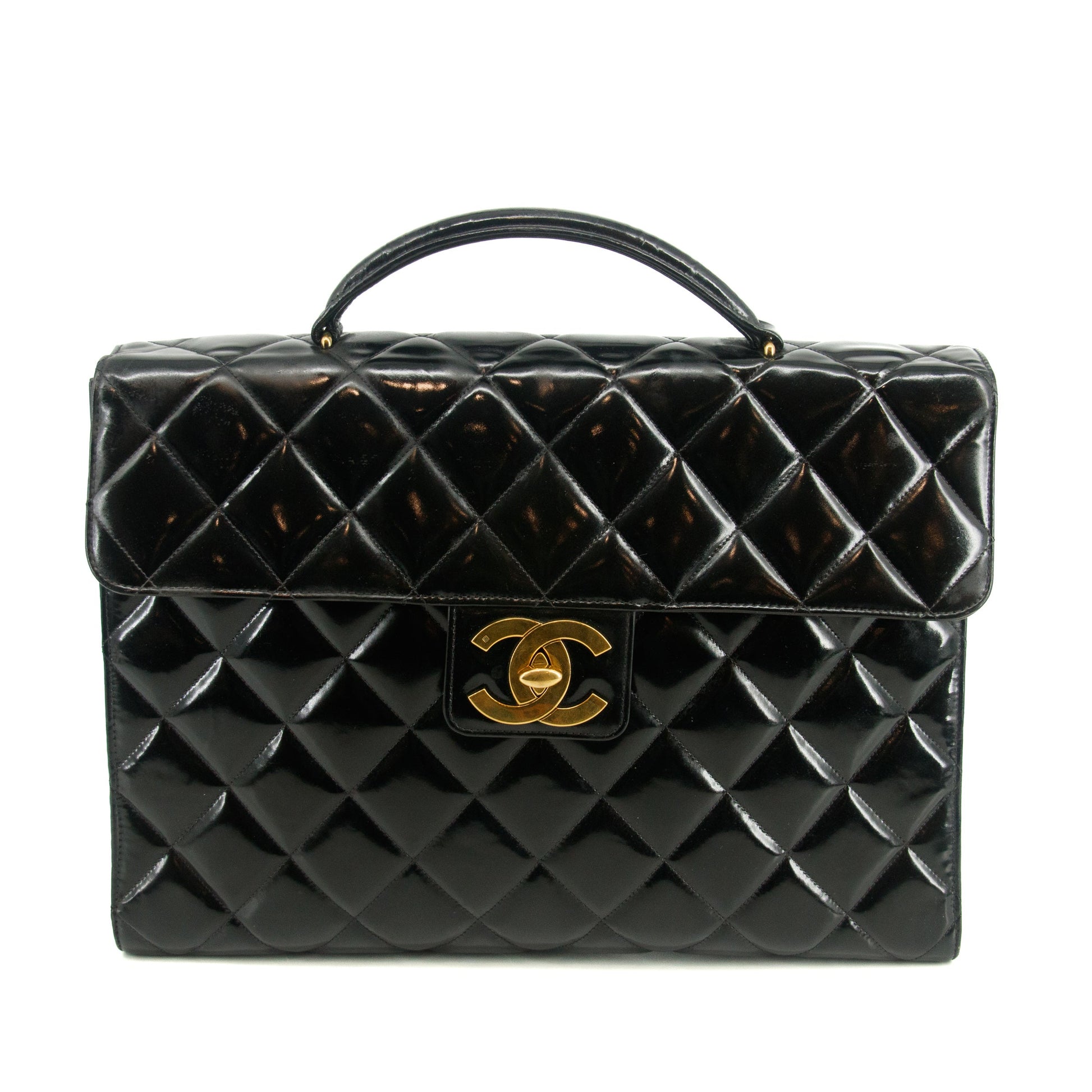 Chanel Matelasse Black Coco Mark Patent Breifcase Bag #3636