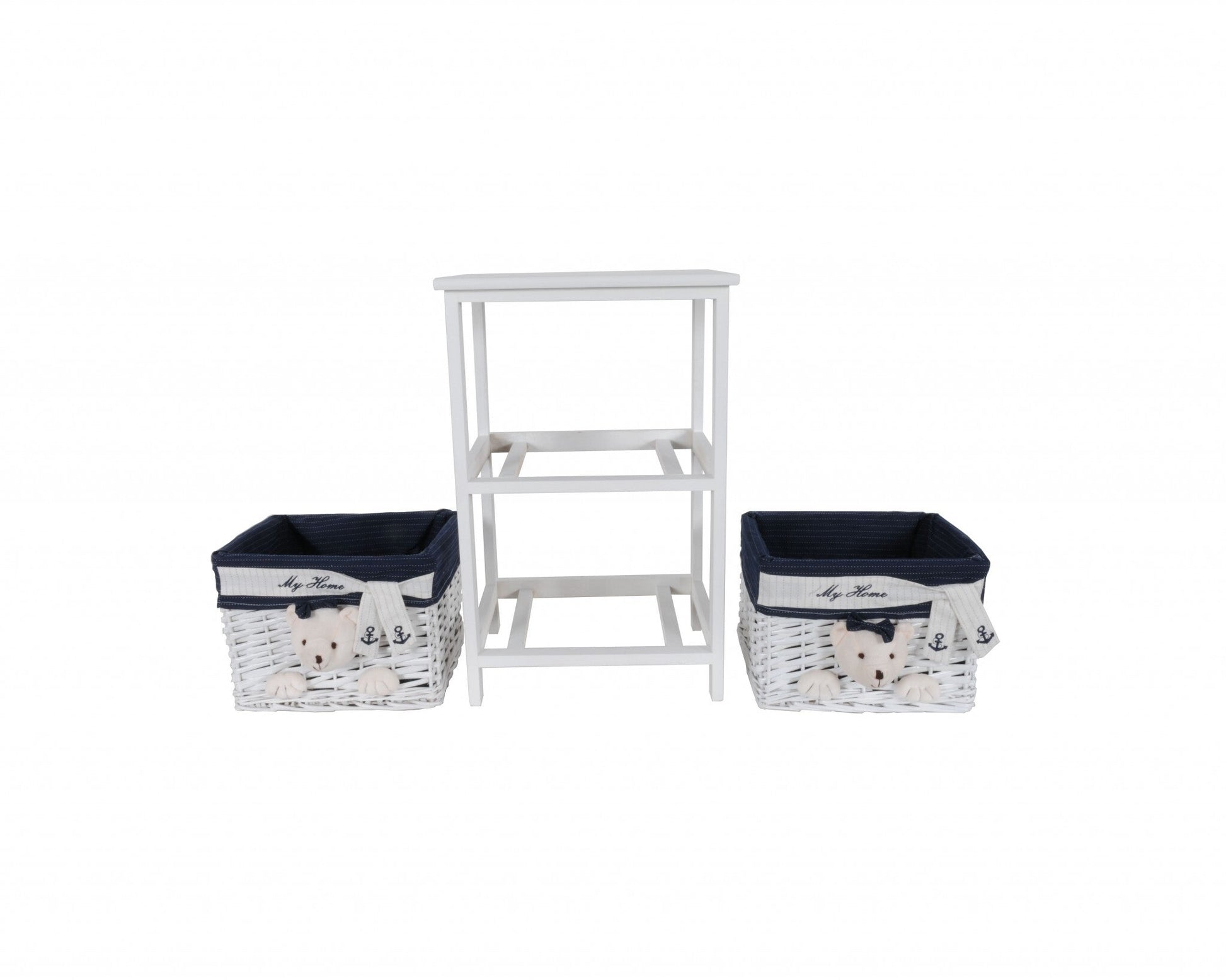 12.5" X 16" X 25" White Blue  Portable 2 Drawers