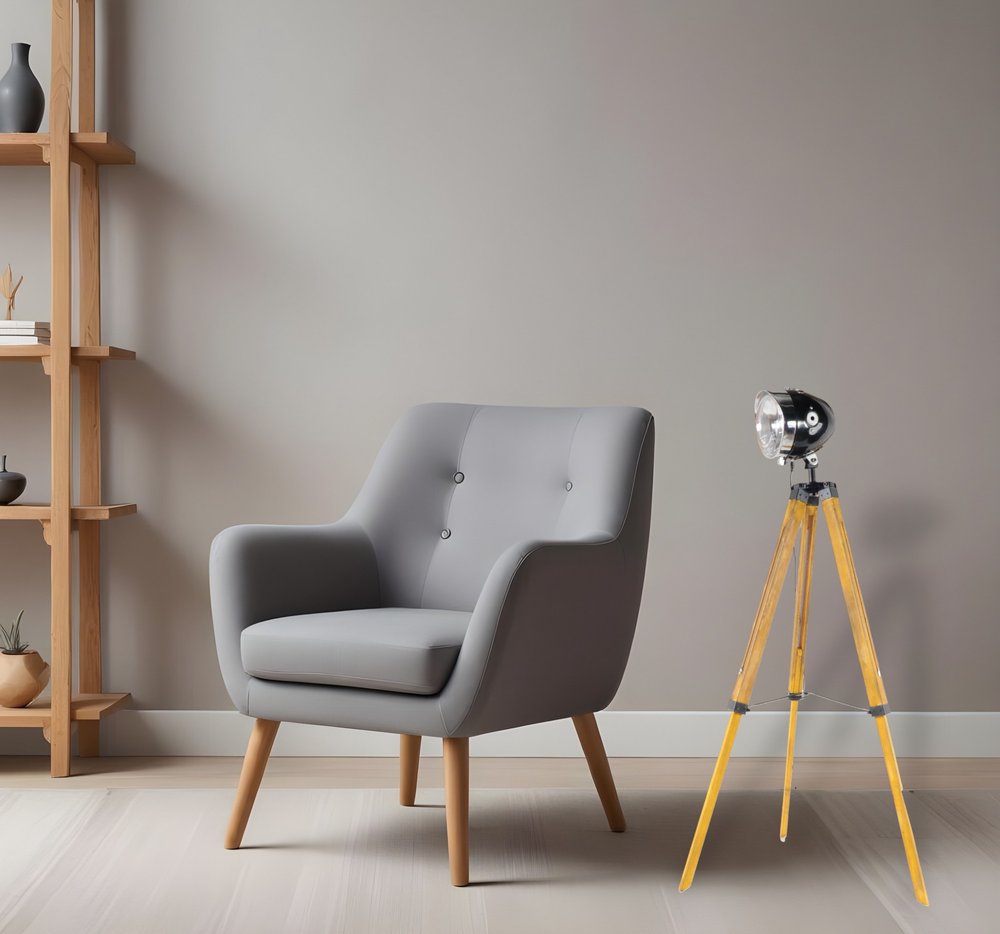 35" Brown Tripod Floor Lamp With Cone