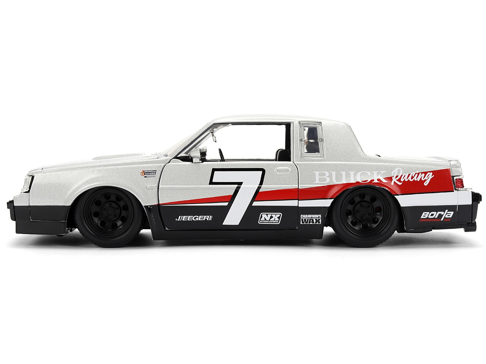 1987 Buick Grand National #7 "Buick Racing" Matt Silver Metallic with Red and Black Stripes "Bigtime Muscle" Series 1/24 Diecast Model by Jada