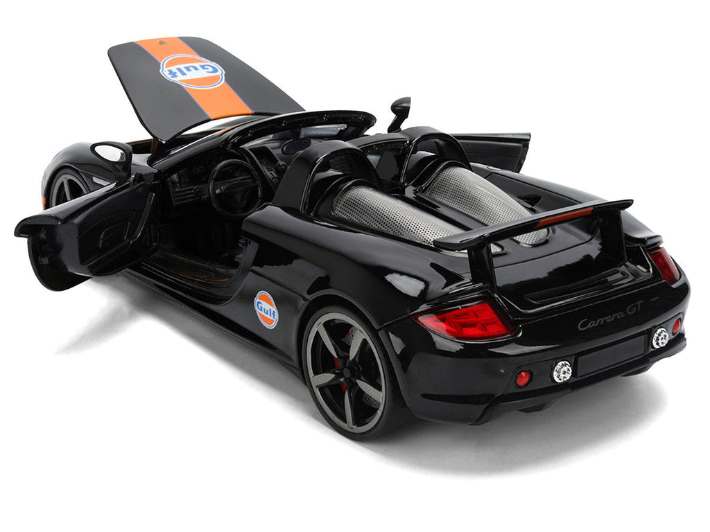 Porsche Carrera GT Convertible #7 "Gulf Oil" Black with Orange Graphics "Hyper-Spec" Series 1/24 Diecast Model Car by Jada