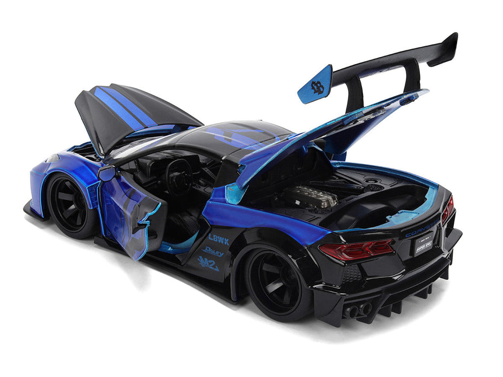 Chevrolet Corvette C8 "Liberty Walk" Candy Blue and Black "Hyper-Spec" Series 1/24 Diecast Model Car by Jada