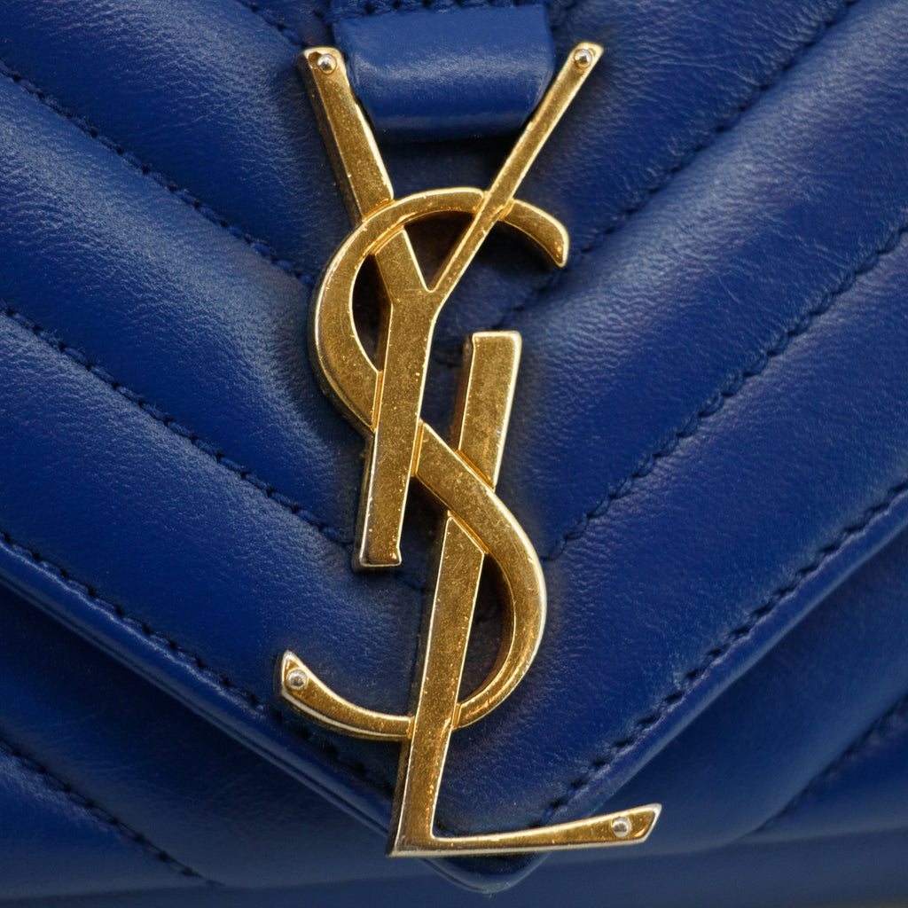 Saint Laurent YSL Classic Blue Matelasse Chevron Crossbody Bag #3651