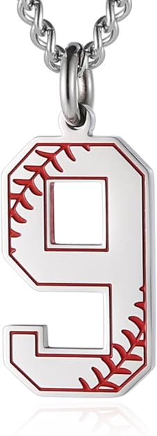 Baseball Initial Pendant Necklace Inspiration Baseball Jersey Number 0-9 Charms Stainless Steel Necklace
