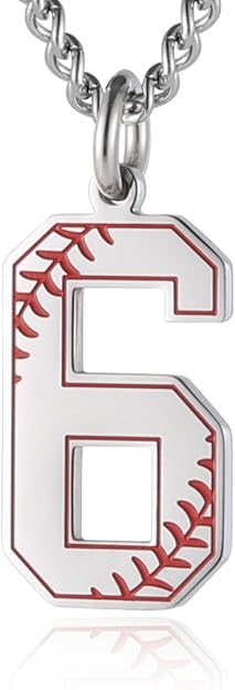Baseball Initial Pendant Necklace Inspiration Baseball Jersey Number 0-9 Charms Stainless Steel Necklace