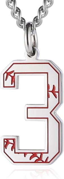 Baseball Initial Pendant Necklace Inspiration Baseball Jersey Number 0-9 Charms Stainless Steel Necklace
