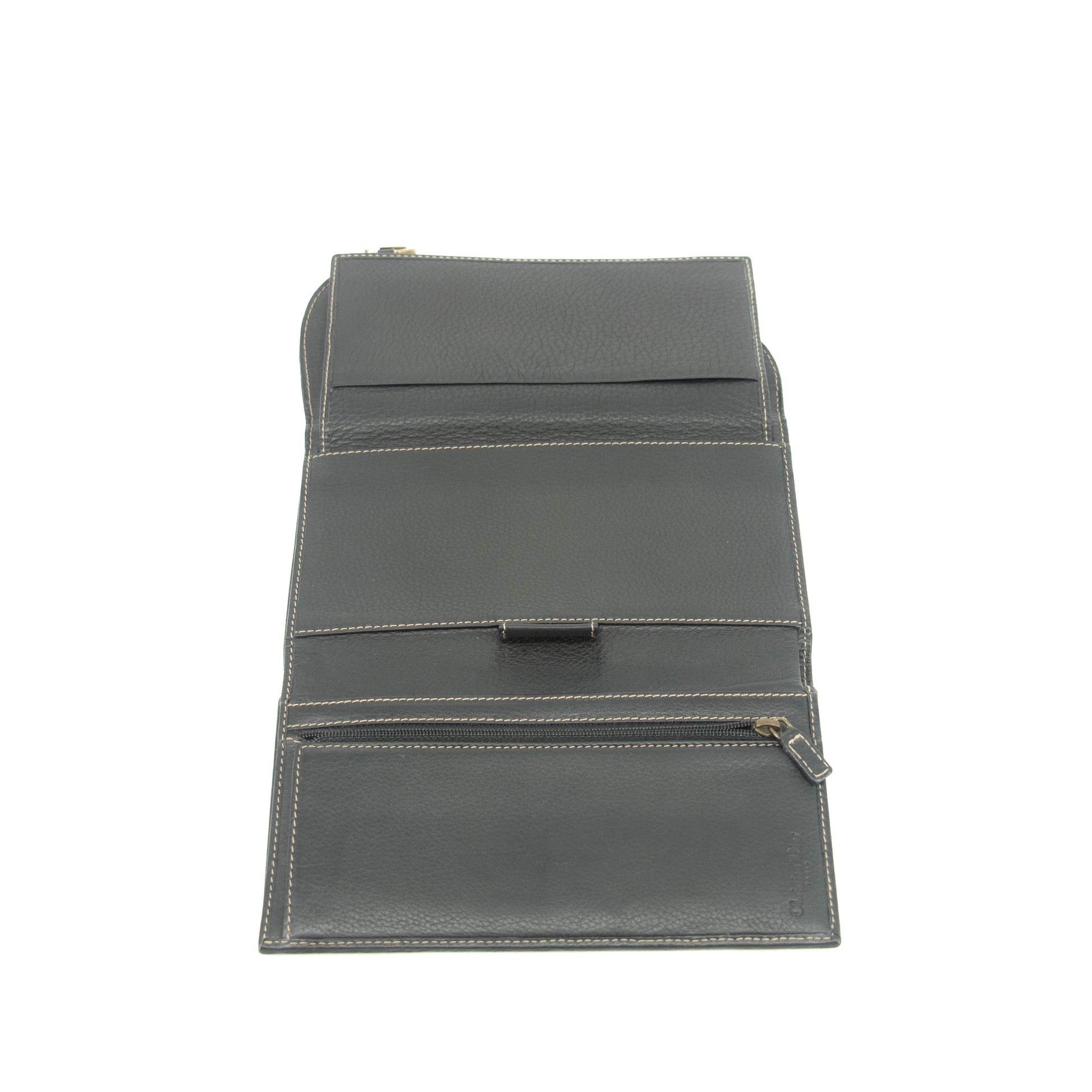 Christian Dior Saddle Black Leather Long Trifold Wallet #3690