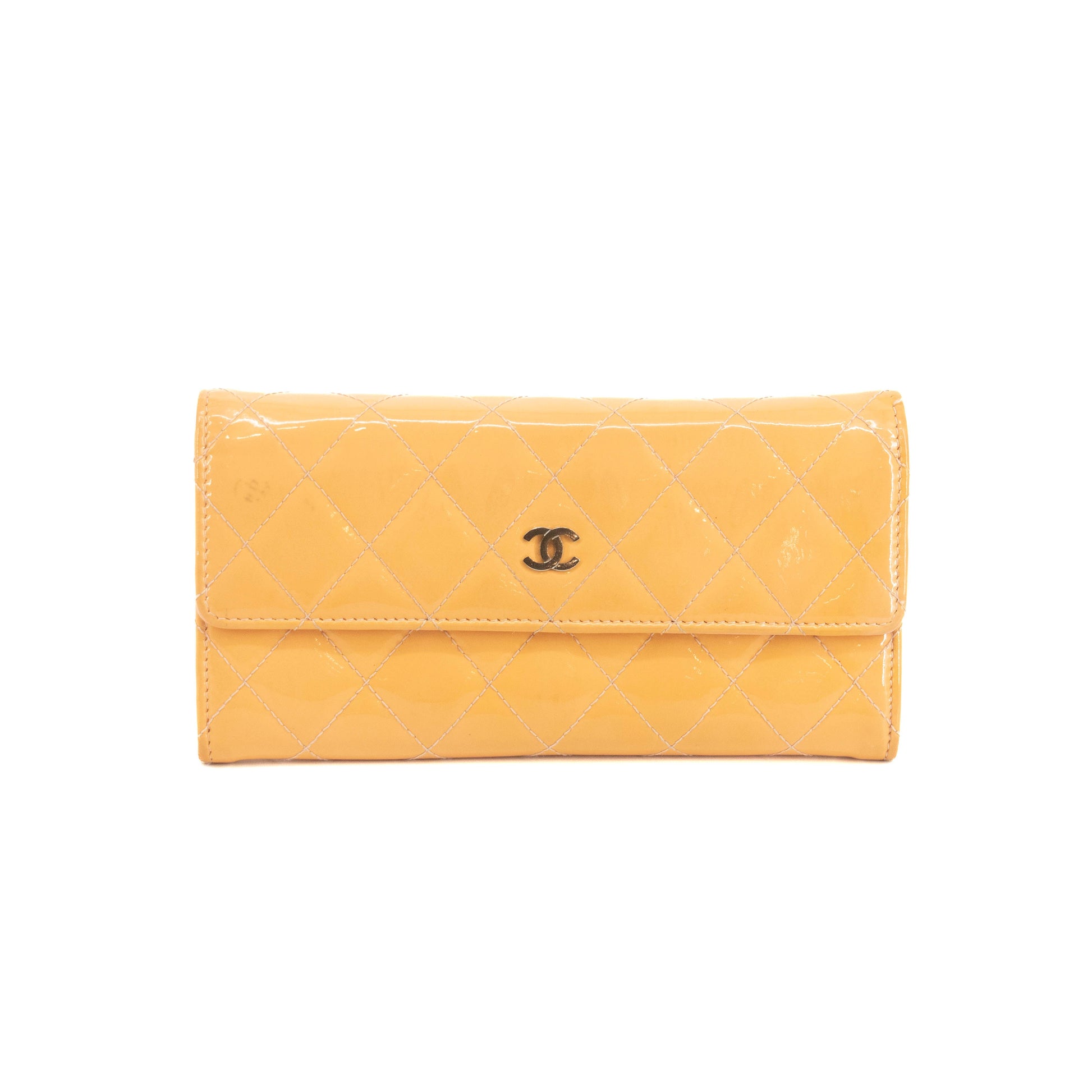 Chanel CC Cocomark Patent Orange Long Wallet #3694