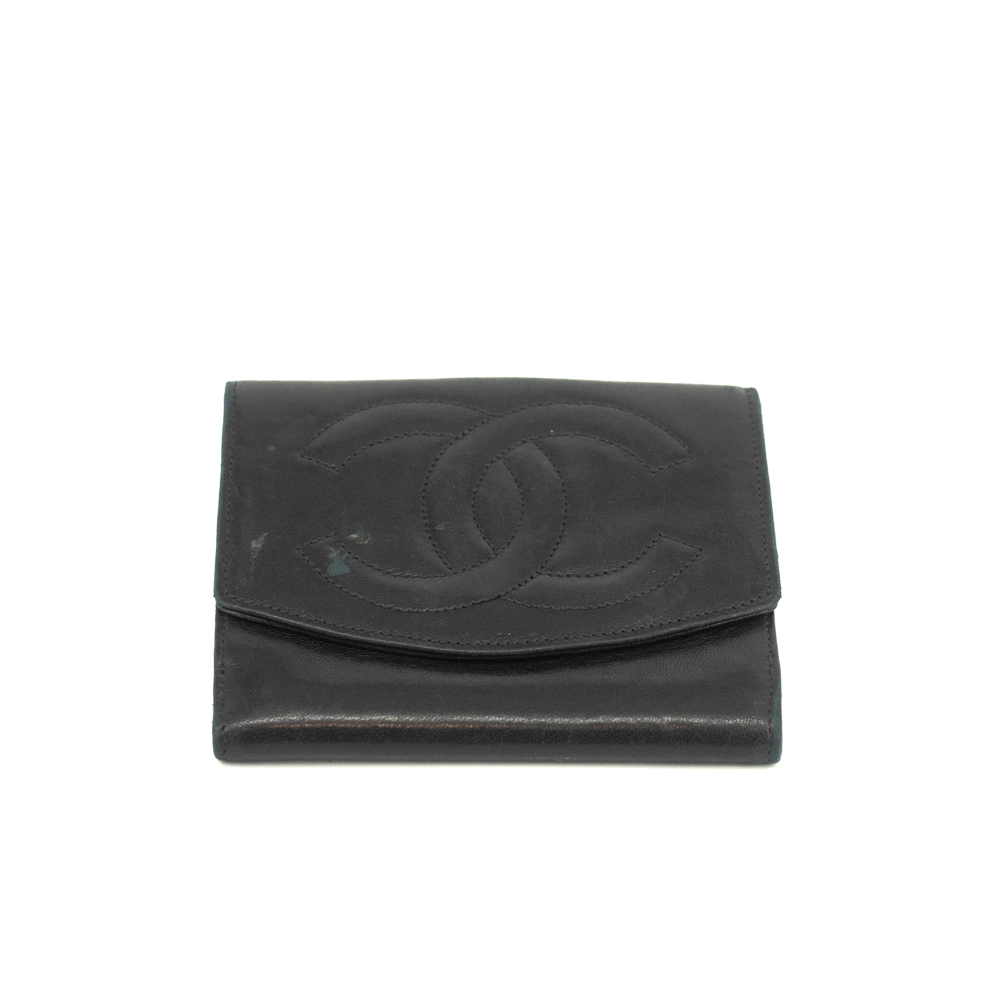 Chanel Black Lambskin Coco Mark Compact Wallet #3701