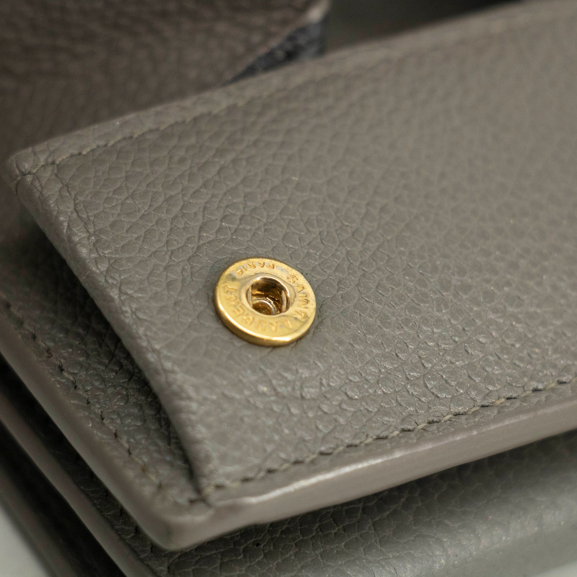 Saint Laurent YSL Grey Leather Trifold Compact Wallet #3703