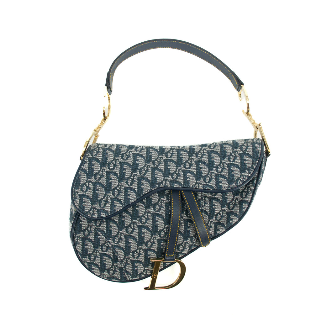 Christian Dior Classic Oblique Trotter Blue Canvas Saddle Bag #3707