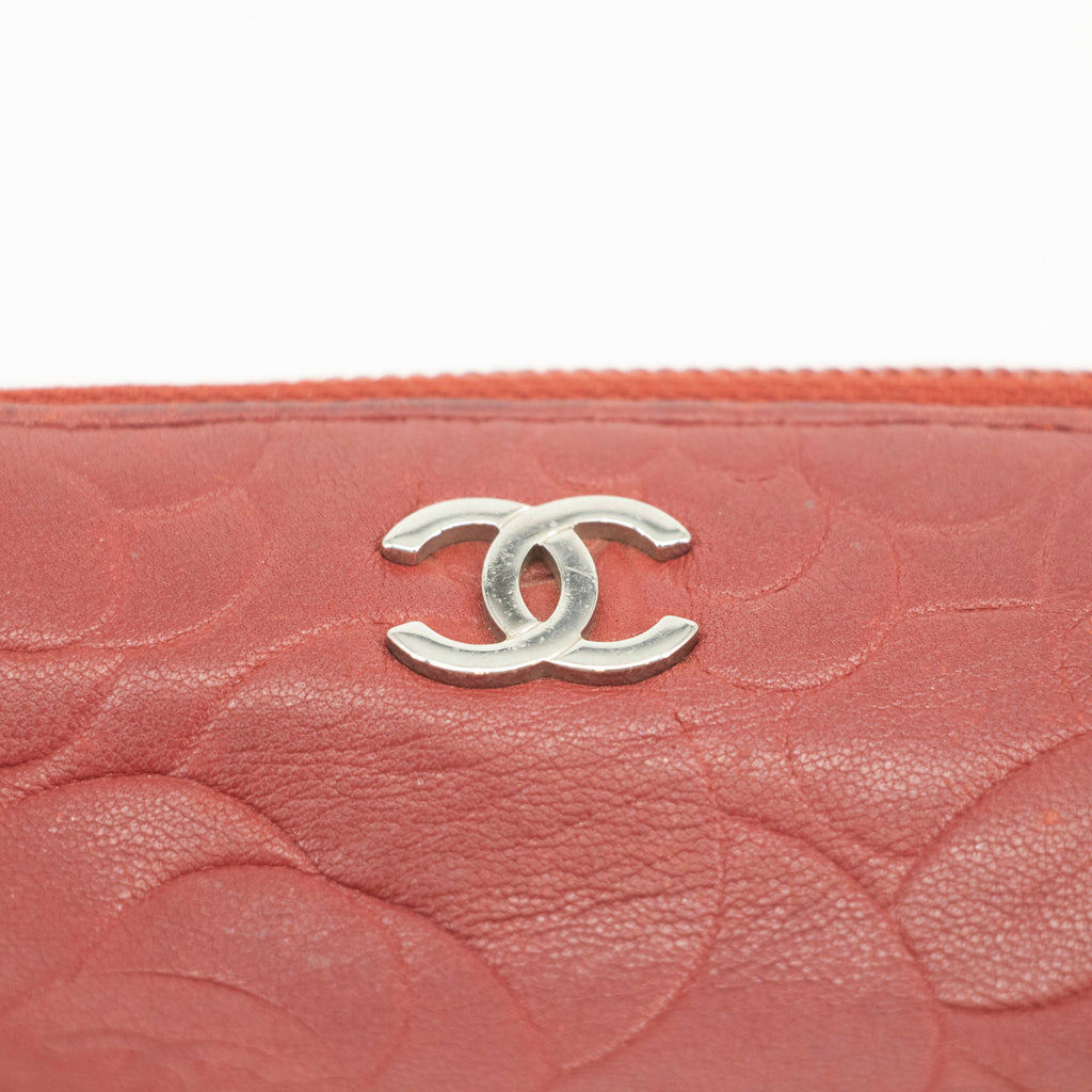Chanel Camellia Lambskin Red Zip Pouch #3711