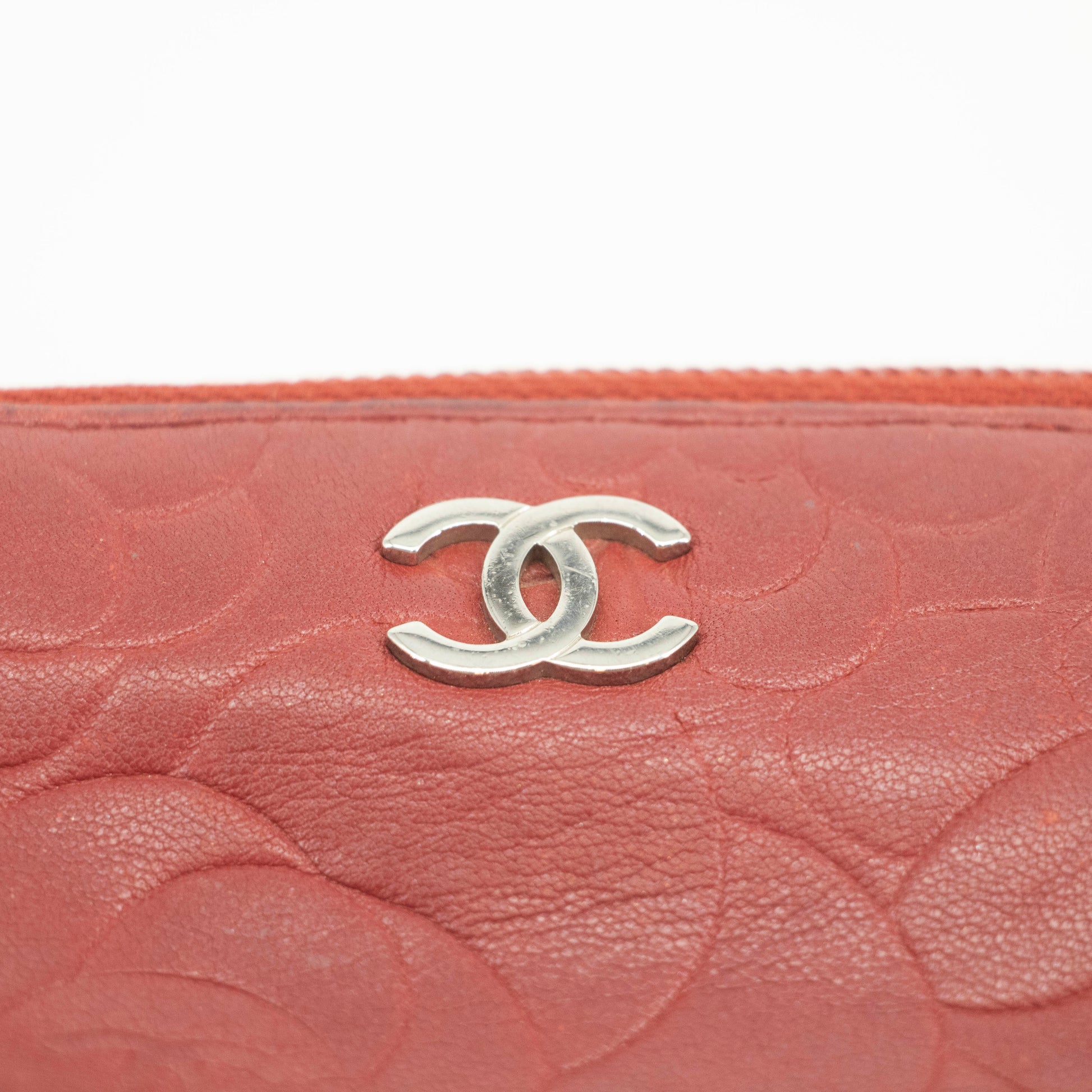 Chanel Camellia Lambskin Red Zip Pouch #3711