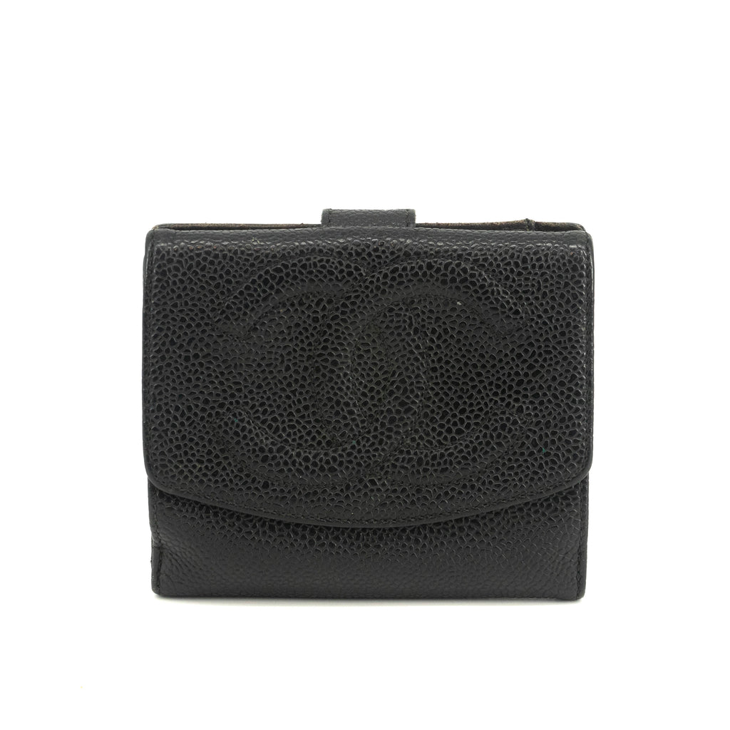 Chanel Caviar Skin Black Compact Bifold Wallet #3714