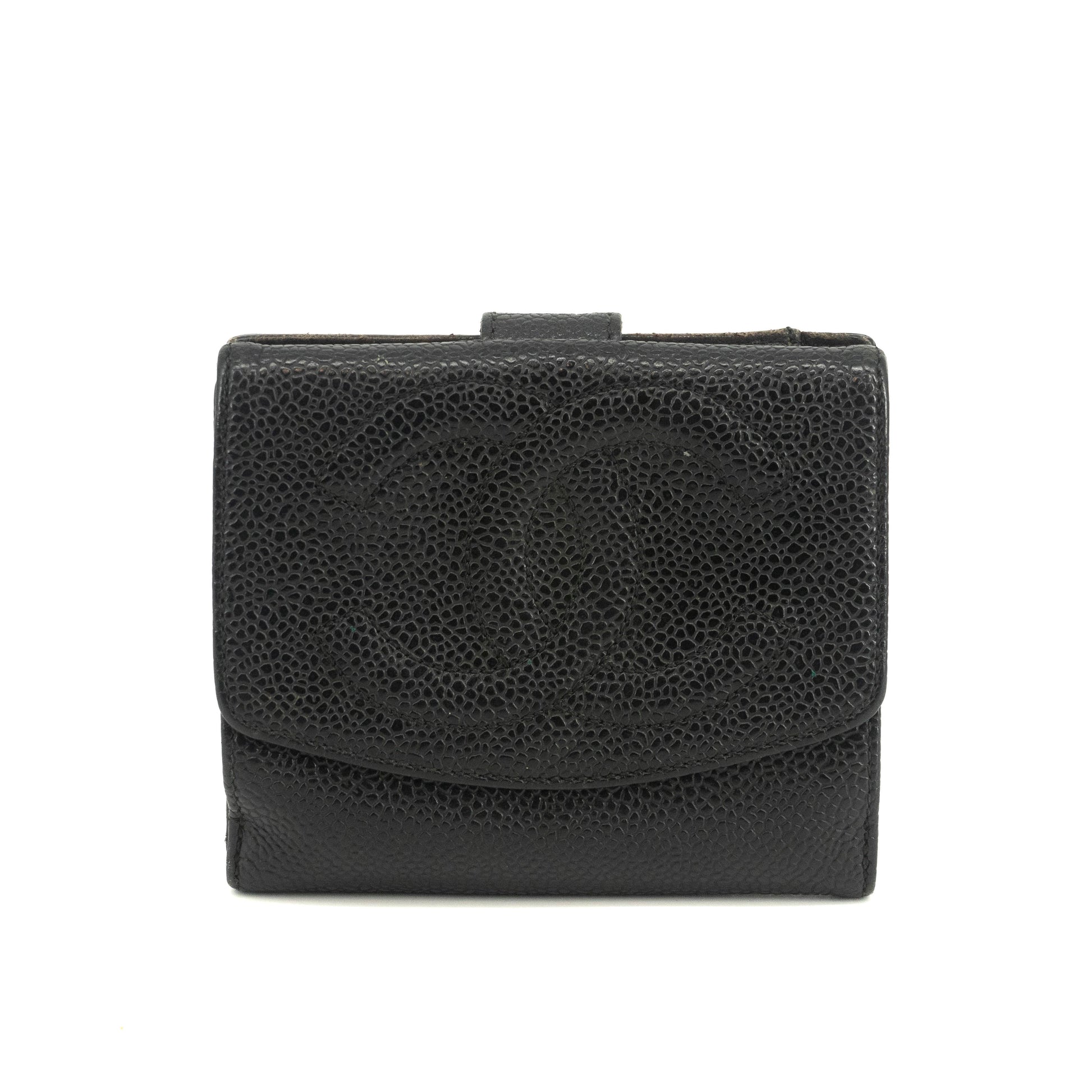 Chanel Caviar Skin Black Compact Bifold Wallet #3714