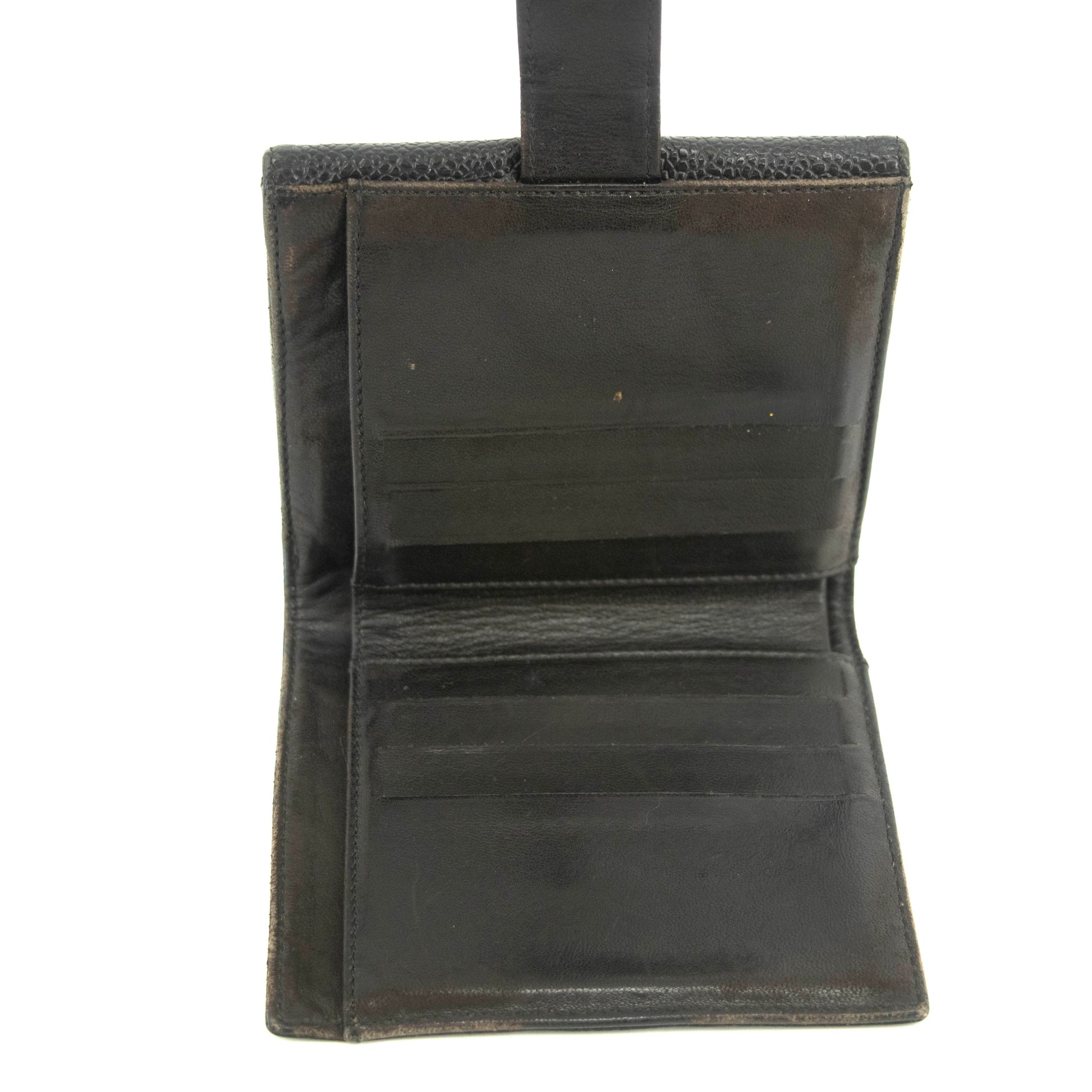 Chanel Caviar Skin Black Compact Bifold Wallet #3714