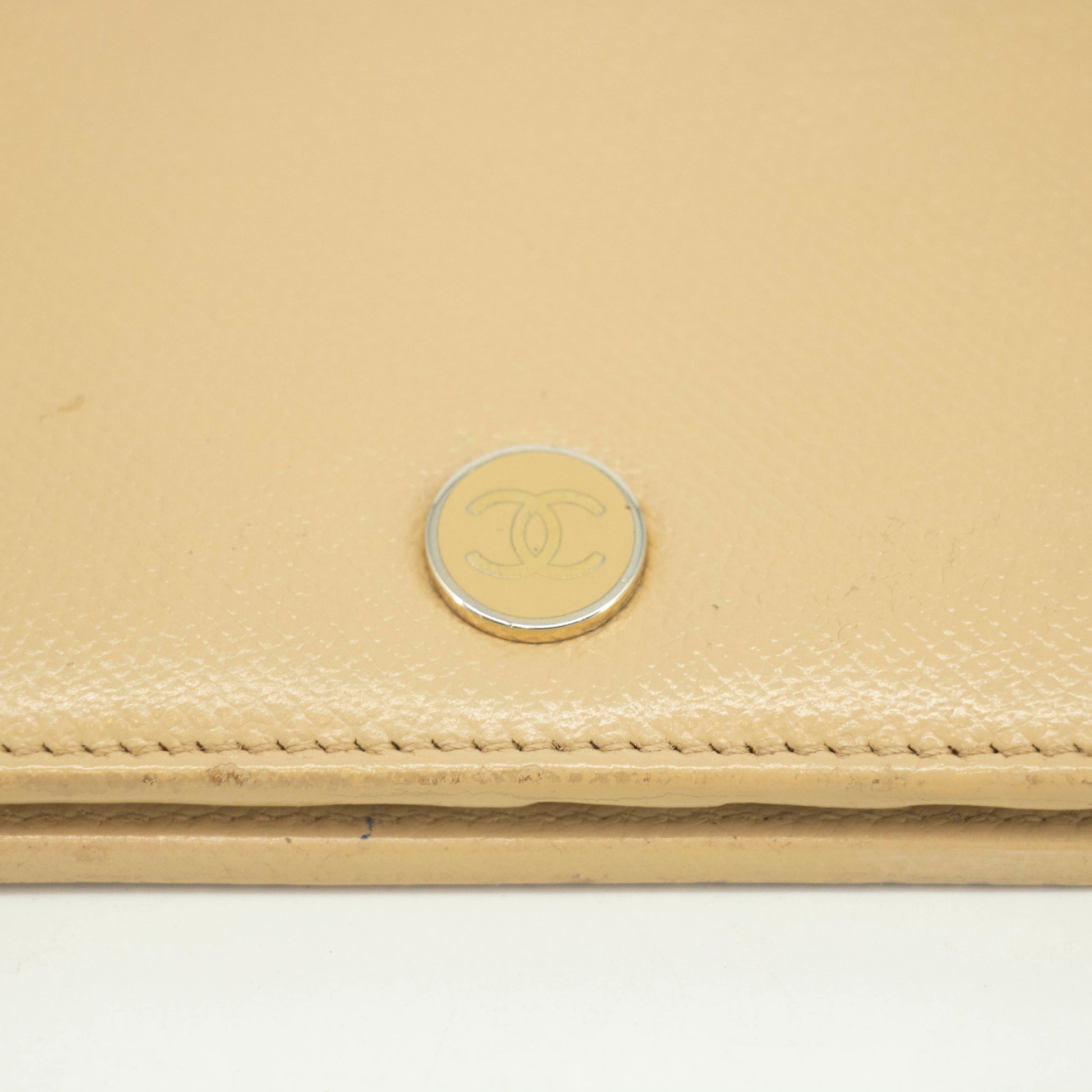 Chanel Beige Leather Long Bifold Wallet #3719
