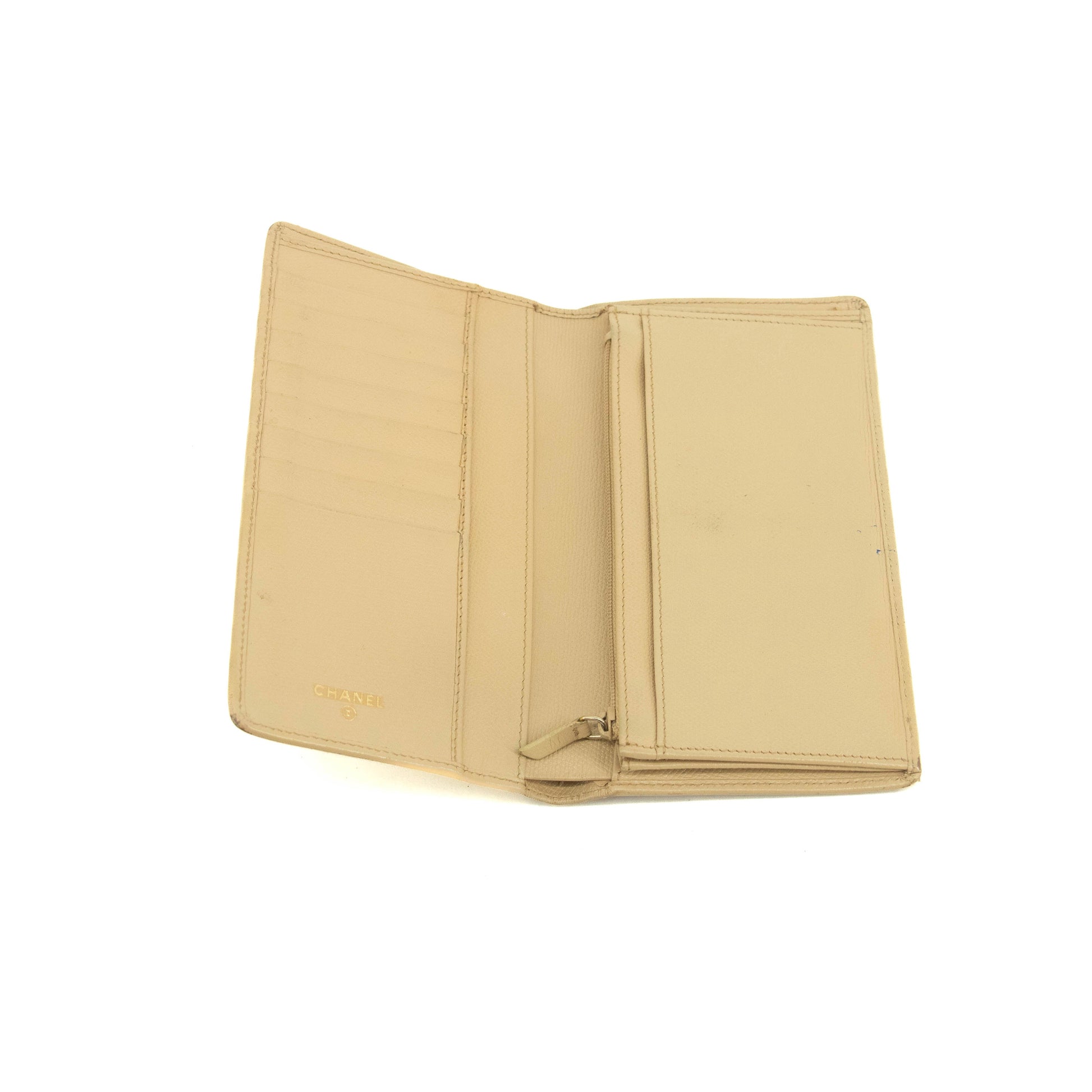 Chanel Beige Leather Long Bifold Wallet #3719