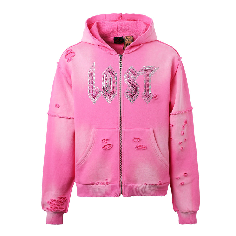 LOST INTRICACY Men's Pink Zip Up Hoodie