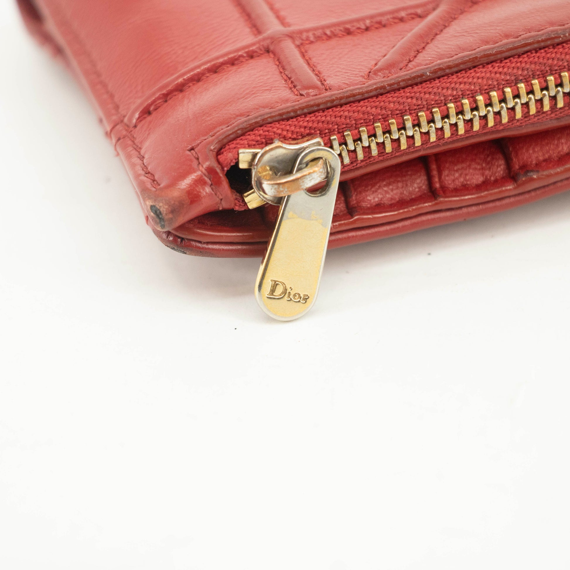 Christian Dior Red Leather Compact Wallet #3720